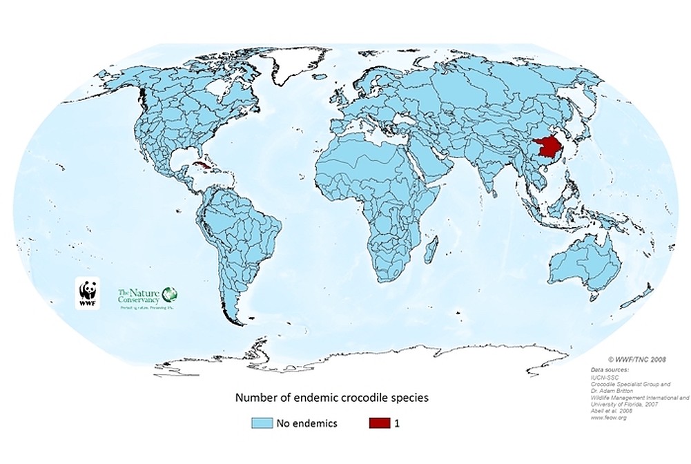 Number of endemic crocodile species